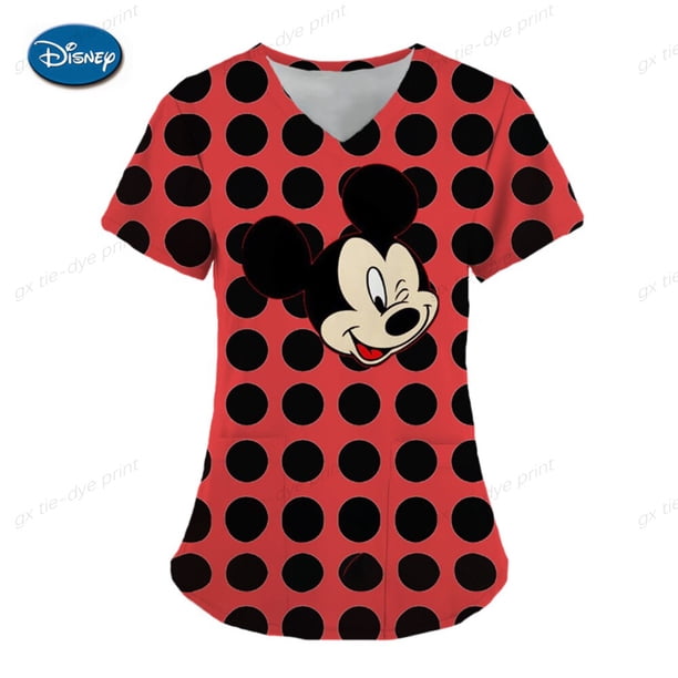 T Shirt Nurse Uniform Tops Disney T-shirt Mickey Shirts Pocket Woman Clothes Hospital T-shirts Minnie Mouse Top Women 2023 TeesL Gao Jinjia LED