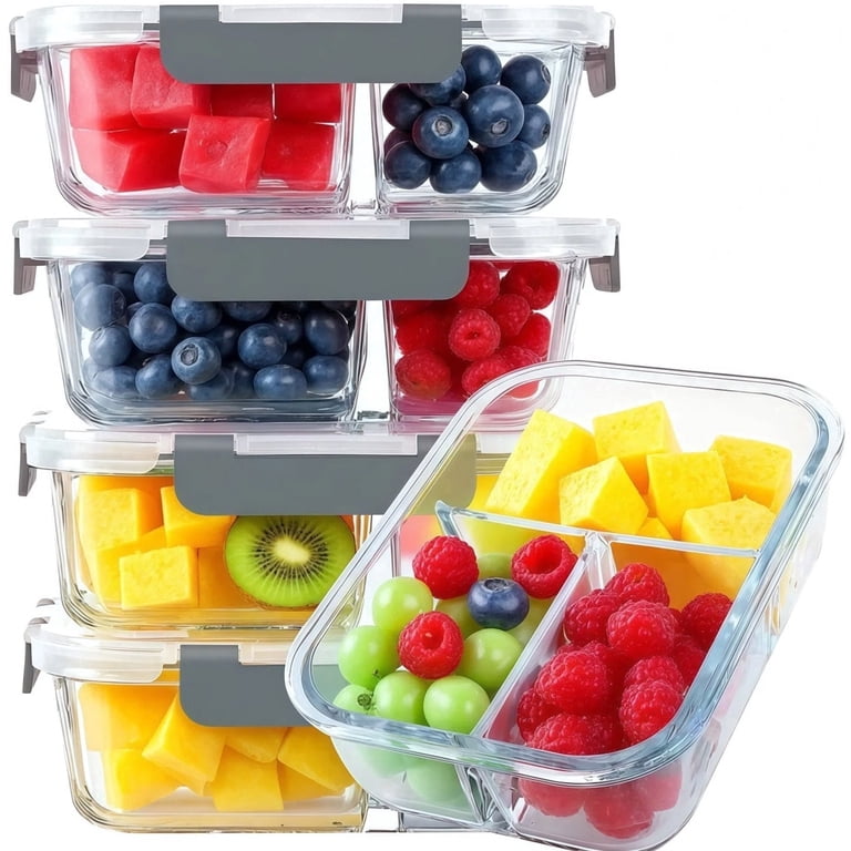 SHIGEER 5-Pack 36oz Glass Meal Prep Containers Gray photo 1