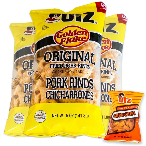 Utz Original Pork Rinds (3, 5oz bags) Variety Pack Light and Airy Chicharrones Keto