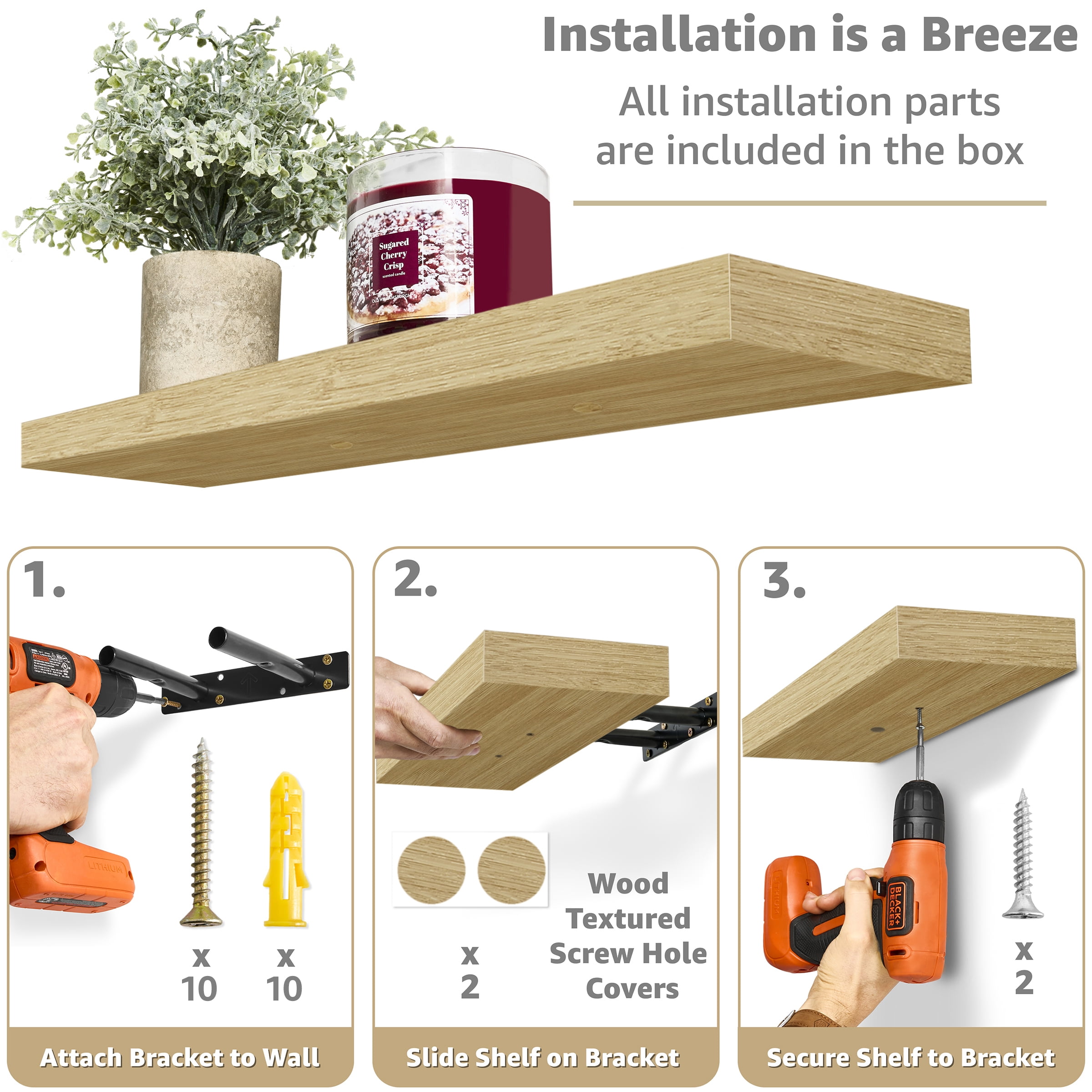 Sorbus Wall Mounted Floating Shelves for Wall Décor - Large 24 Inch, 3 Pack, Maple Wood