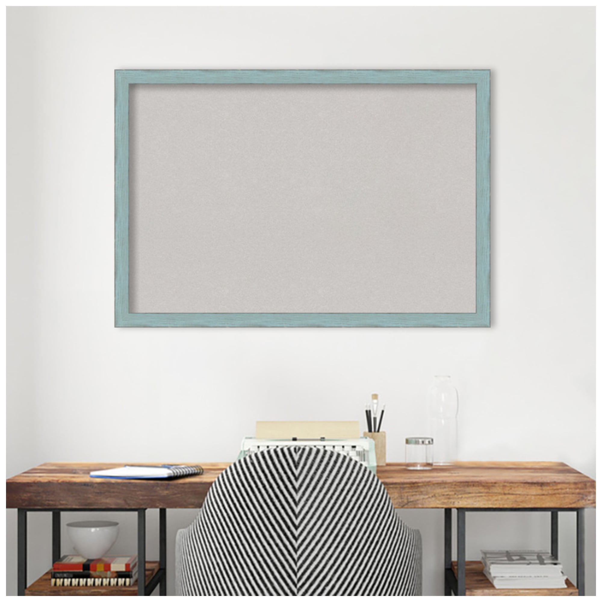 Amanti Art Grey Cork Board Wood Framed Sky Blue Rustic Bulletin Board 38 in. x 26 in.