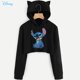 thumbnail image 1 of Disney Lilo Stitch Funny Print Hoodies Oversized Streetwear Fashion Cool Black Drawstring Short Crop Hoodie Women Cat Ears HoodL Gao Jinjia LED, 1 of 2