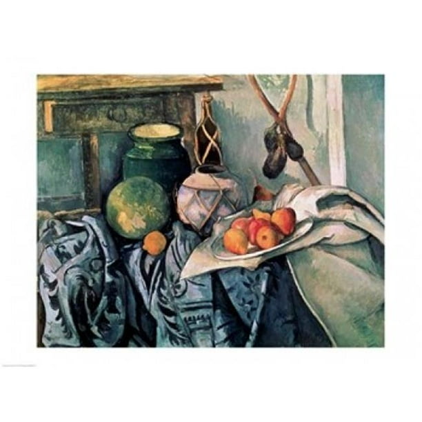 Nature Morte avec Pichet et Aubergines Impression d'Affiche par Paul Cézanne - 36 x 24 Po - Grand