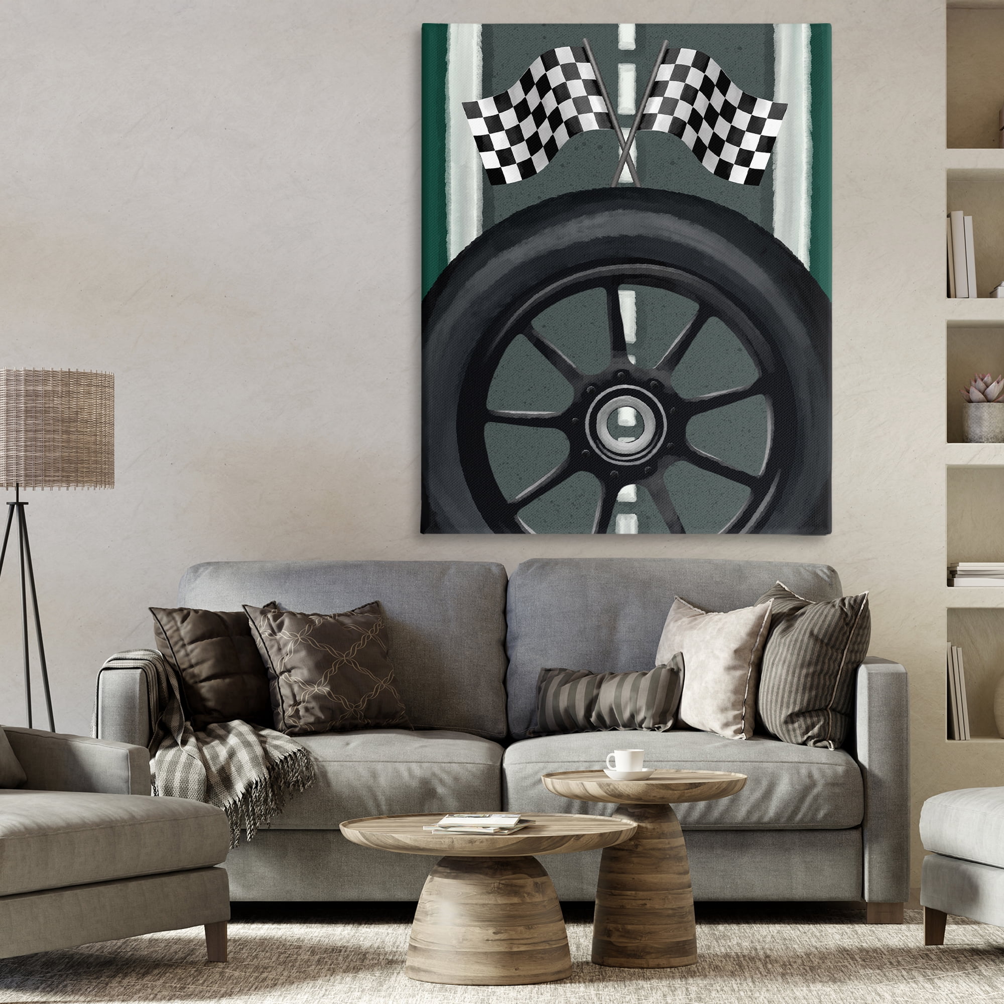 Stupell Industries Racetrack Flags & Tire Canvas Wall Art, design by Jennifer Stith