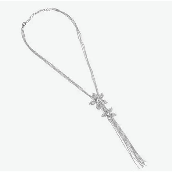 K-KED Women Necklace Rhinestone Tassels Floral Delicate Jewelry Waist Sexy Body chain 30021-One size-Silver