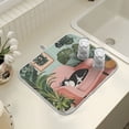 thumbnail image 4 of Yayeee Dish Drying Mat for Kitchen Counter 16" x 18" Microfiber Super Absorbent Coffee Decorative Pad, Pink Sleeping Cat, 4 of 9