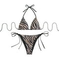 thumbnail image 1 of Womens Swimsuits Sexy Striped Printed Halter Neck Backless Separate Bikini Coffee Womens Bathing Suits L, 1 of 5