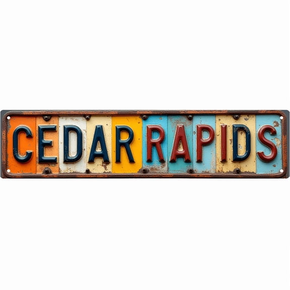 Town Street Tin Sign 16*4 Inch CEDAR RAPIDS Wall Art for Home Garage Bar Vintage Decor