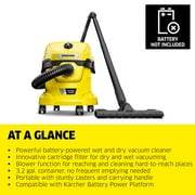 Karcher Cordless Shop Vacuum Wet and Dry, WD 2-18, Blower Function, 3.2 Gallon - Tool Only