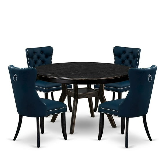 Luxe by East West Furniture 5 Piece Dining Table Set Consists Of 54" Round Table In Navy Blue Color