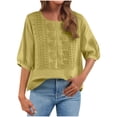 thumbnail image 2 of Ichuanyi Womens Summer Embroidered V Neck T Shirts Casual Short Sleeve Breathable Faux Cotton Linen Tops Loose Fit Basic Tees, 2 of 9