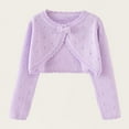 thumbnail image 2 of Girls Knit Bolero Cardigan Sweater Cute Ruffle Bowknot Long Sleeve Cropped Shrug Sweaters Toddlers Kids (0 Years, Purple), 2 of 7