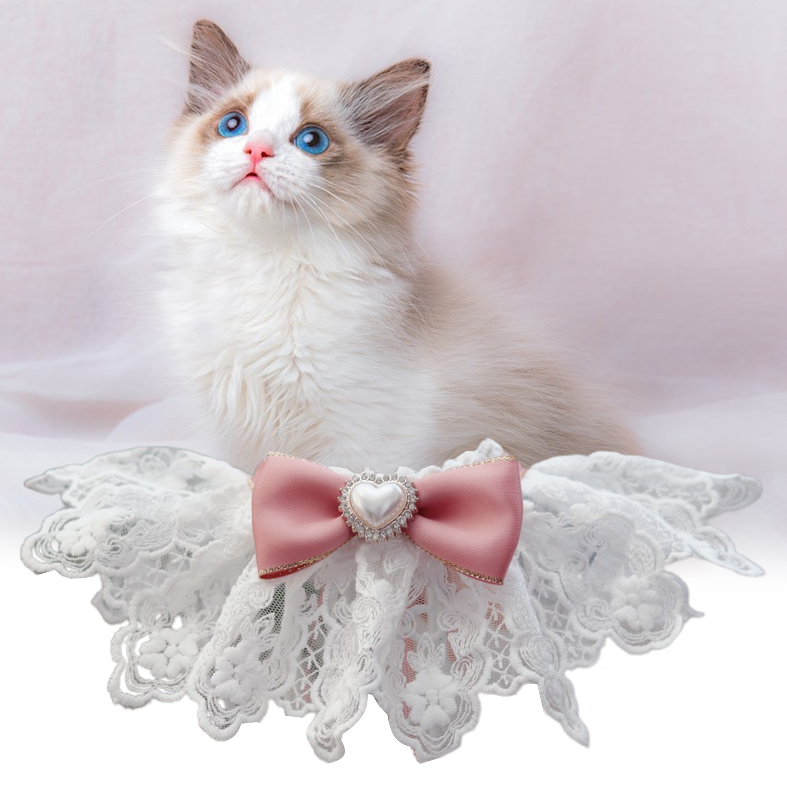 Pet Collar Hollowed Lace Bowknot Faux Pearl Rhinestone Decor Dress Up Breathable Cat Dog Scarf Bib Necklace Photo Props Chihuahua Yorkie Clothes Accessories