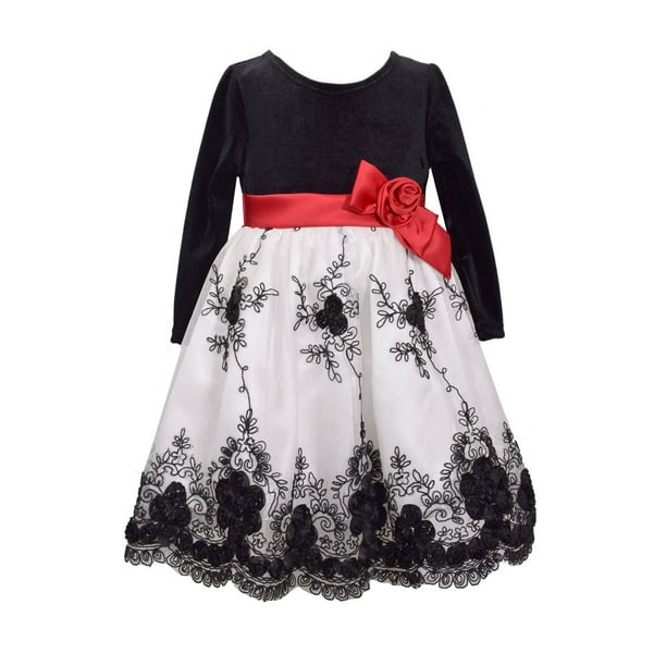 Bonnie Jean - Bonnie Jean Big Girls 7-16 Long Sleeve Embroidered Velvet Holiday Dress - Walmart 