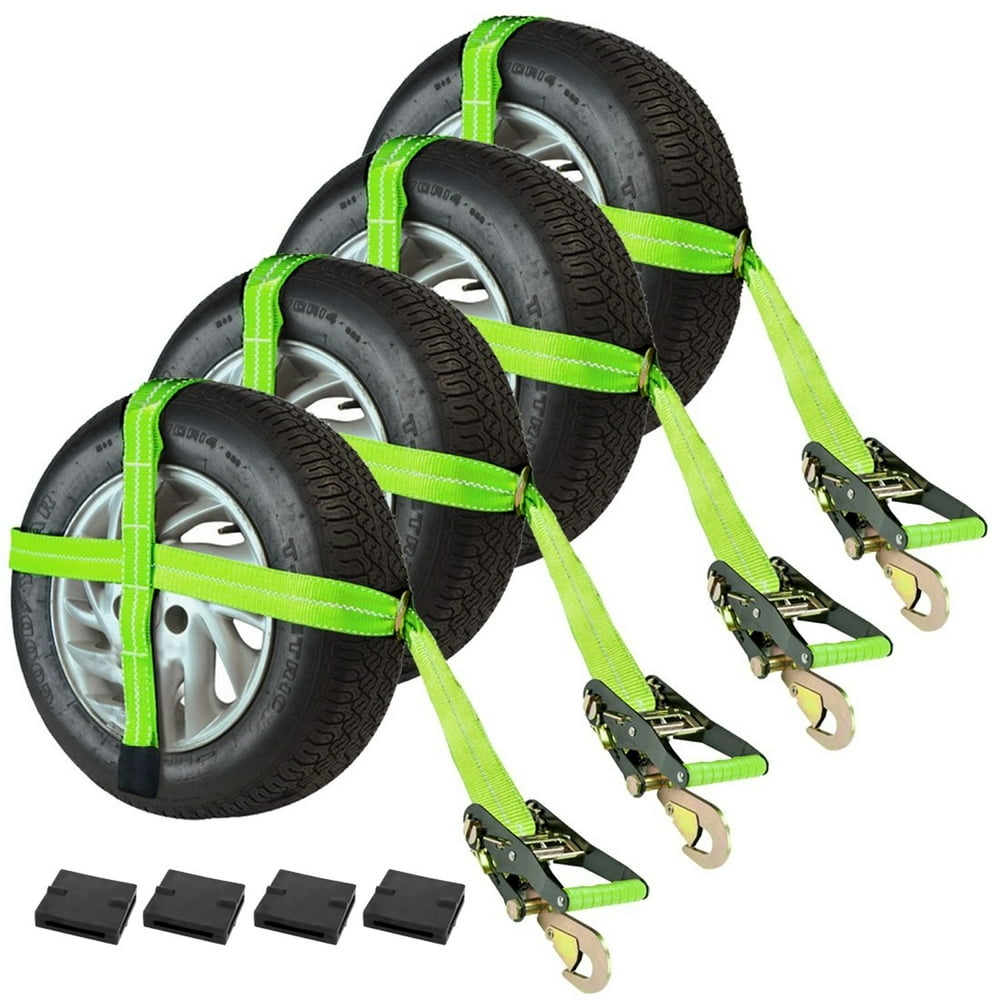 VULCAN Adjustable Loop Car Tie Downs with Snap Hook, 4 Pack HighViz