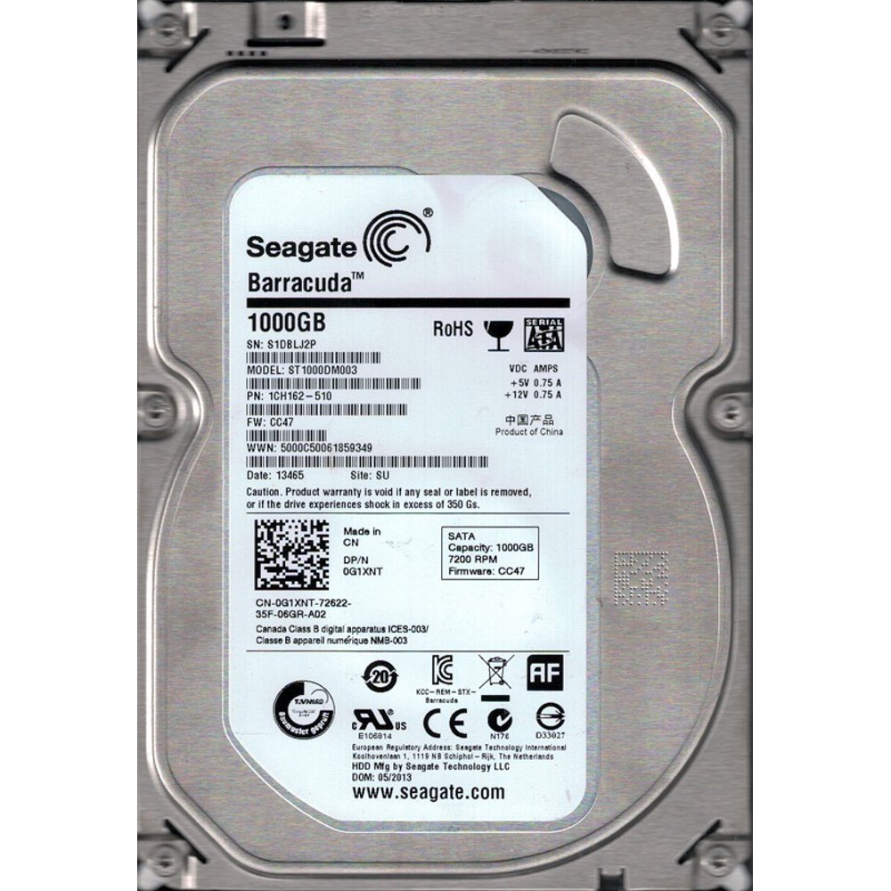 Seagate ST1000DM003 P/N: 1CH162-510 F/W: CC47 SU S1D 1TB Desktop Hard ...