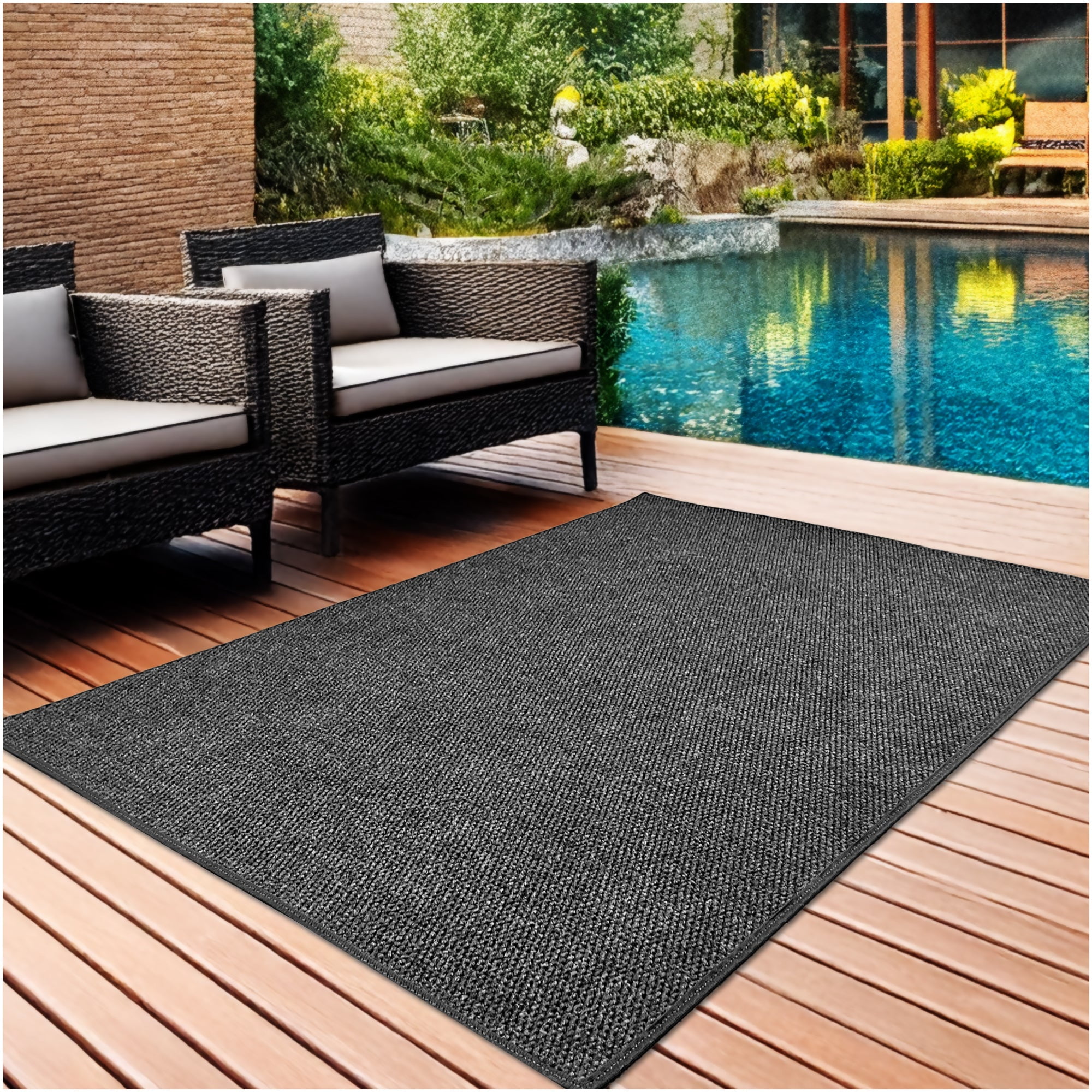 6'x12' Soft Indoor/Outdoor Hobnail Style Area Rugs. Lightweight and Flexible for Easy Cleaning and Transport (Color: Black Ice)