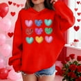 thumbnail image 4 of Red Girls Graphic Hoodie with Colorful Hearts Print | Oversized Pullover Casual Sweatshirt for Kids & Youth 4-14 Years,Size 9 T, 4 of 8
