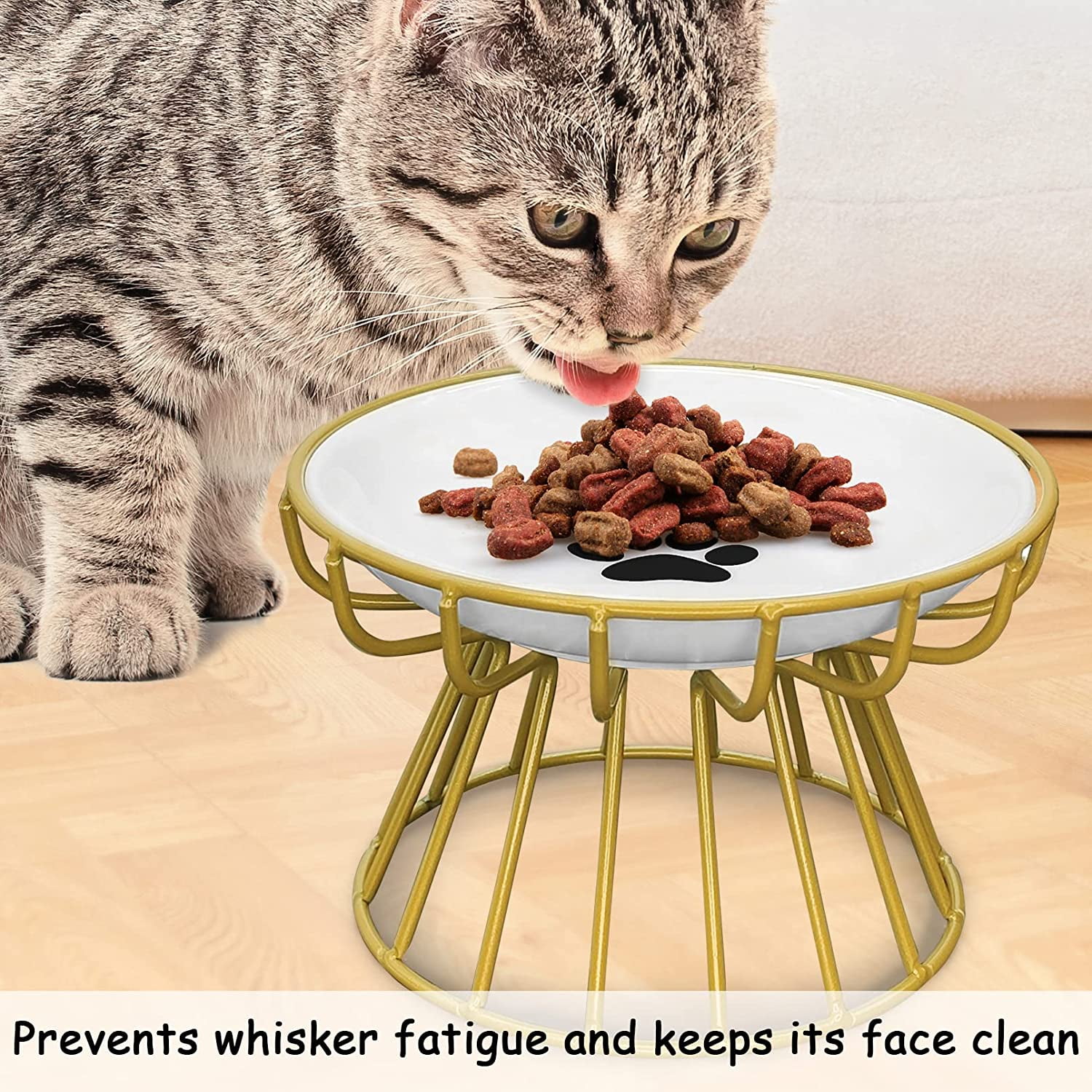 Elevated Cat Plate Set, Whisker Friendly Anti Vomit Cat Plate with Metal Stand, Shallow Ceramic Raised Cat Plate for Food, Anti Slip Feeding Station Cat Bowls for Indoor Cats - type:style4