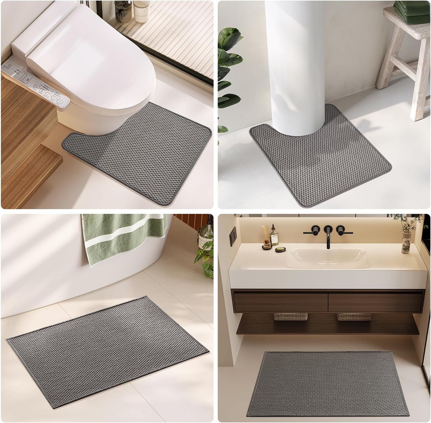 Bathroom Runner Rugs, Long Bath Mat Runner Washable Thin Quick Dry Low Pile Bathroom Runner Rugs Non Slip, Dark Grey 16"x60"