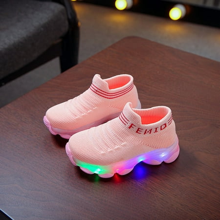 

〖Yilirongyumm〗 Baby Shoes Sport Shoes Girls Boys Children Baby Run Casual Socks Letter Led Luminous Mesh Baby Shoes