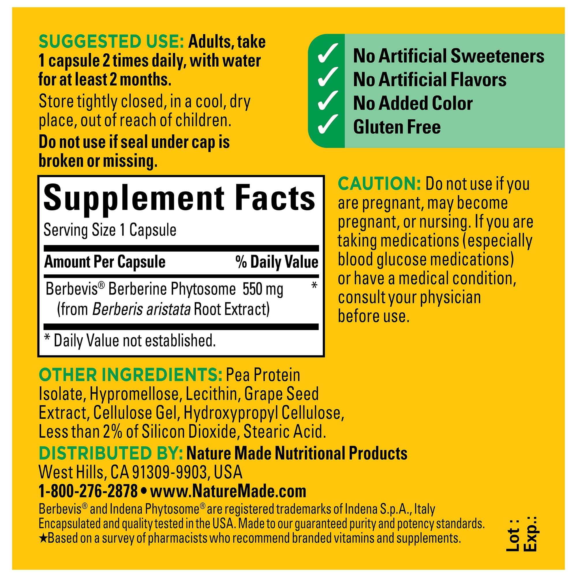 Nature Made Better Absorption Berberine Phytosome Capsules, Berberine Supplement, 60 Count
