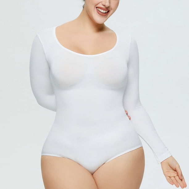 Body moldeador de manga corta para mujer, mono ajustado de moda con colores sólidos, mono moldeador de manga larga, moldeador corporal para mujer.