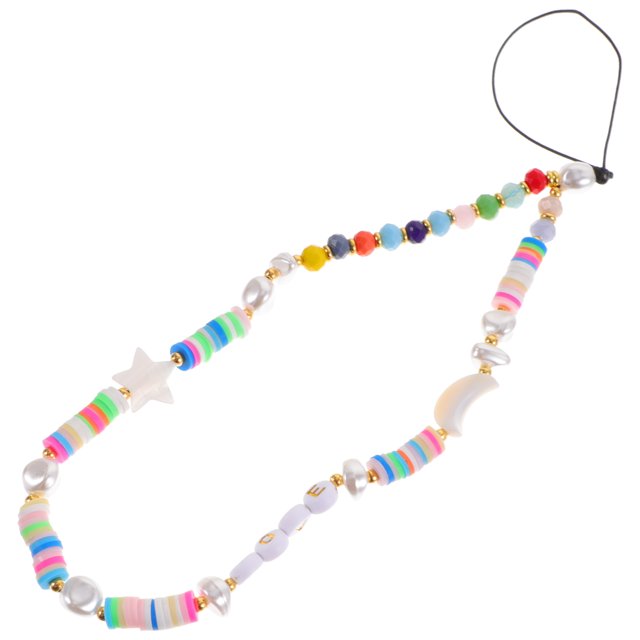 unbranded Lightweight Soft Clay Beaded Phone Lanyard with Moon Star Charms Multi-Color