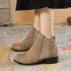 thumbnail image 2 of Zapatos Botines de mujer Botas estilo retro para mujer simples de Color sólido cómodas acolchadas cálidas con tacón grueso media talla grande estilo occidental botines botas (Khaki 6.5), 2 of 7