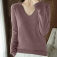 thumbnail image 4 of Sevevn Women's Solid Color Knitted Sweater Long Sleeved V-Neck Fashionable Top Purple XL Great Gifts for Less, 4 of 7