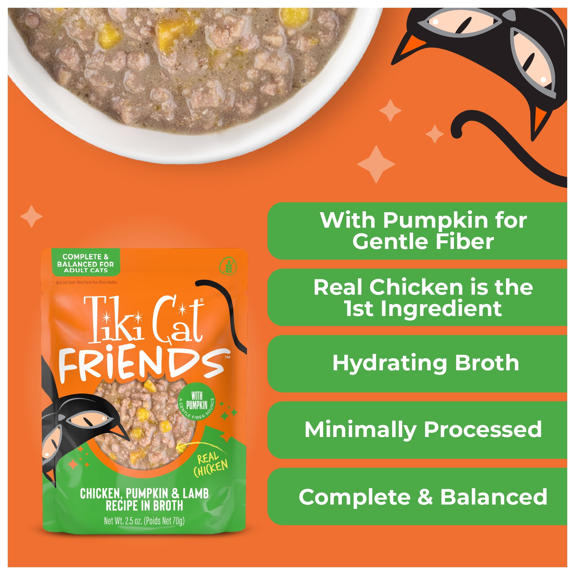 (24 pack) Tiki Cat Friends Wet Cat Food, Chicken Pumpkin & Lamb, 2.5 oz. Pouch