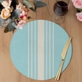 thumbnail image 3 of Aqua Beige Striped Round 13 Inch Placemats Set of 8, Modern Farmhouse Retro Lines HeatResistant Non Slip Place Mats for Dining Table, Wipeable Braided Kitchen Table Mats for Housewarming, 3 of 9
