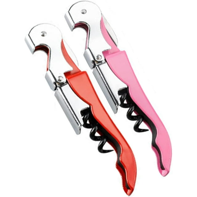 2 Packs Wine Bottle Opener, Professional Waiter's Corkscrew Wine Opener Set, Wine Key for Restaurant Waiters, Sommelier Bartender (Red and Pink)