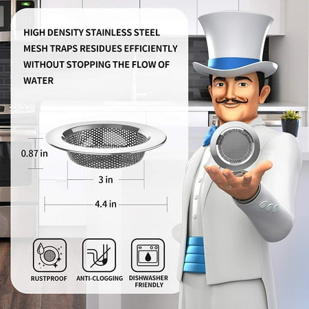 

Kitchen Sink Strainer Stainless Steel Sink Drain Strainer Dishwasher Safe 4 Pack