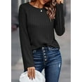 thumbnail image 3 of Mengpipi Womens Long Sleeve Shirts Casual Lightweight Pullover Crew Neck Tunic Tops Black, L(US 12-14), 3 of 5