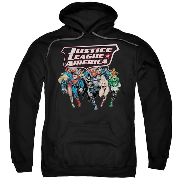 JLA Justice League Charging Justice Adult Pullover Hoodie Sweatshirt Black