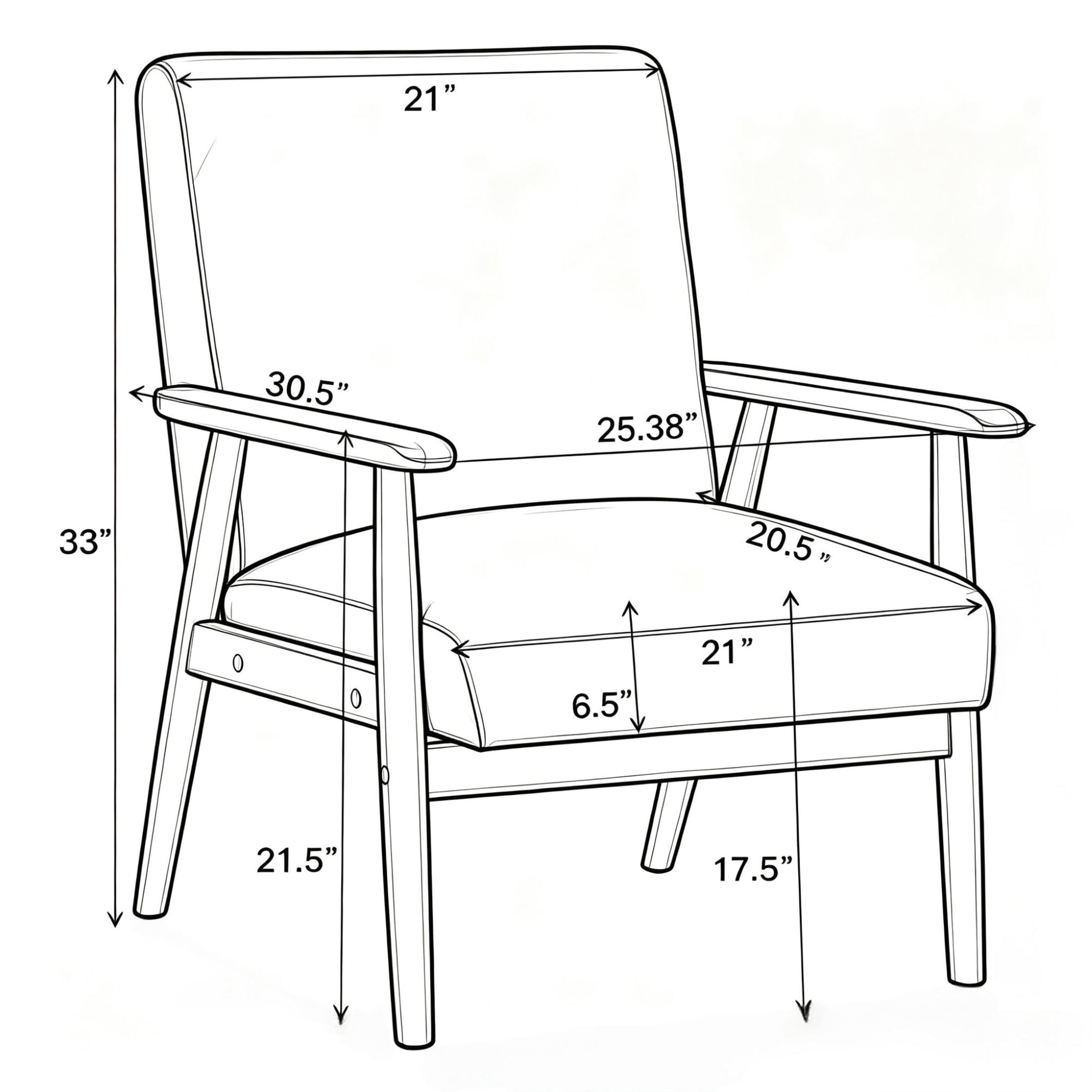 GDF Studio 25.38" Mid-Century Modern Armchair with Tapered Solid Wood Arms, Microfiber Upholstery, Dark Brown