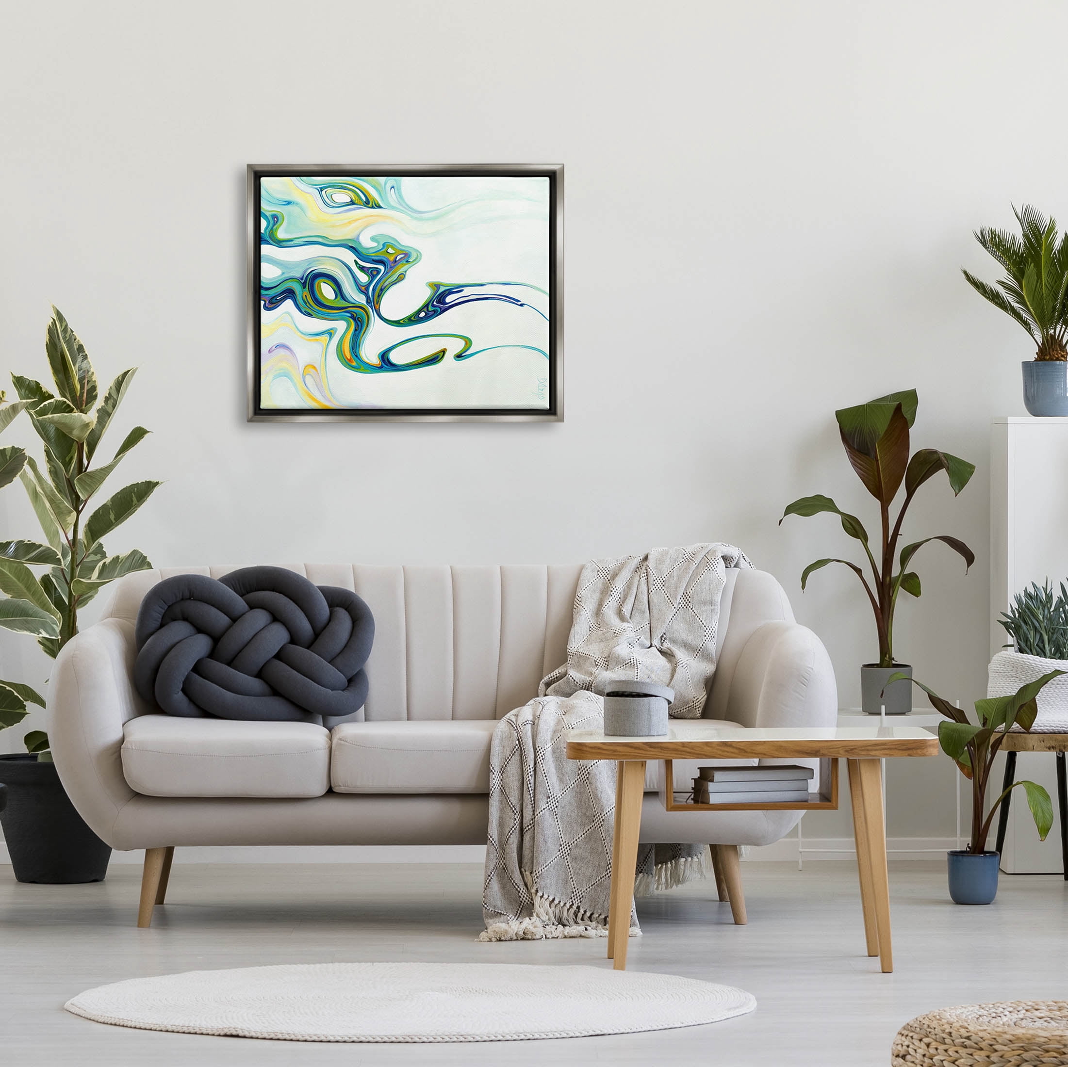 Stupell Industries Wavy Modern Green Forms Graphic Art Luster Gray Floating Framed Canvas Print Wall Art, Design by Dina D'Argo