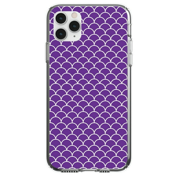 DistinctInk Clear Shockproof Hybrid Case for iPhone 13 Pro MAX (6.7" Screen) - TPU Bumper, Acrylic Back, Tempered Glass Screen Protector - Purple White Scalloped Pattern