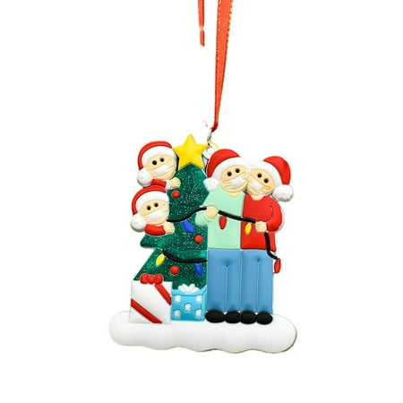 

ELENXS Christmas Tree Hanging Ornaments with Lanyard Family of DIY Name Blessing Pendant Gift