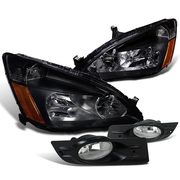 Spec-D Tuning Crystal Headlights Black   Clear Fog Bumper Lamps Compatible with 2006-2007 Honda Accord 2Dr Left   Right Pair