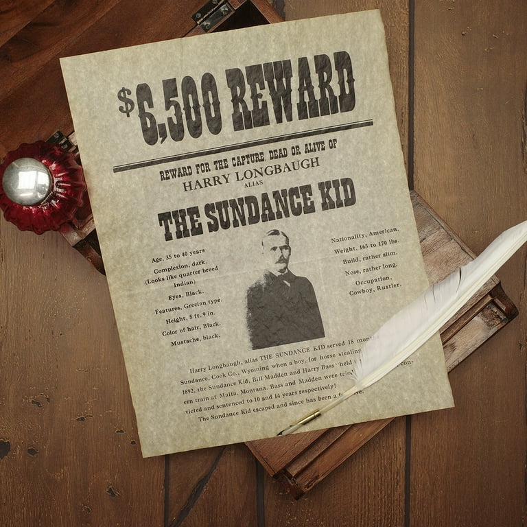 Sundance Kid Wanted Reward Poster Parchment Paper Western Outlaws Decor Wall Art Sundance Kid Wanted Reward Poster Parchment Paper Western Outlaws Decor Wall Art
