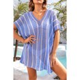 thumbnail image 2 of Tignapoo 2024 Summer New Openwork Knit Beach Cover-Up Dress with Bikini, Loose Fit Color Block Tunic for Women - Blue, 2 of 7