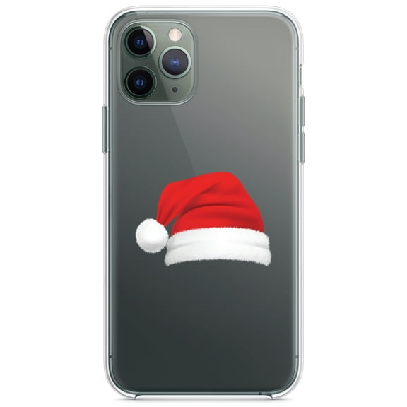 DistinctInk Clear Shockproof Hybrid Case for iPhone 11 Pro MAX (6.5" Screen) - TPU Bumper Acrylic Back Tempered Glass Screen Protector - Realistic Santa Hat Christmas