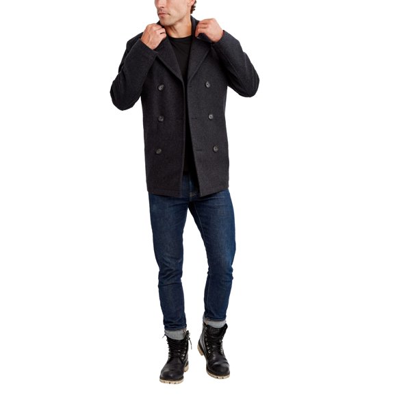 Nautica Men's Double Breasted Wool Peacoat, Charcoal, M