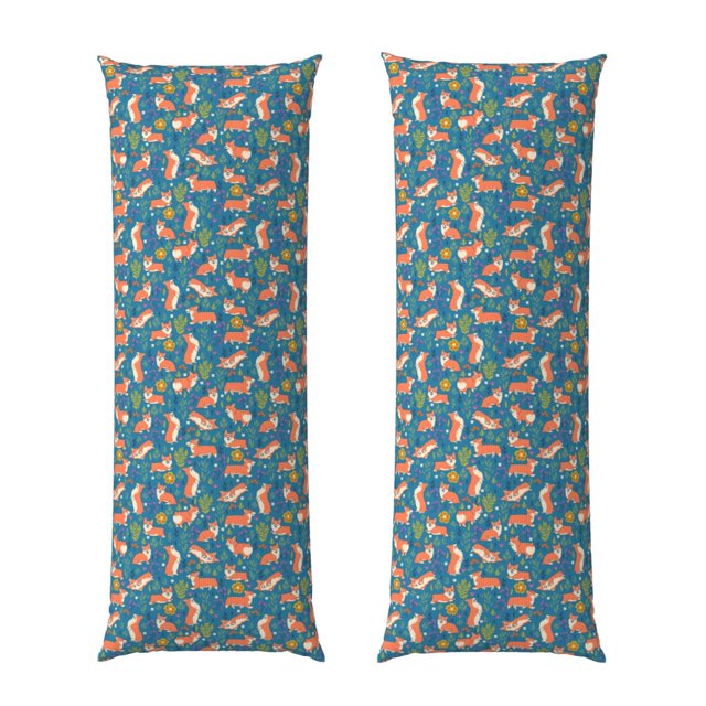 Fotbe Corgi with Flowers Funda para Almohada Corporal con Diseño, Funda de Microfibra Ultrasuave de 20x54 Pulgadas, Ropa de Cama Elegante