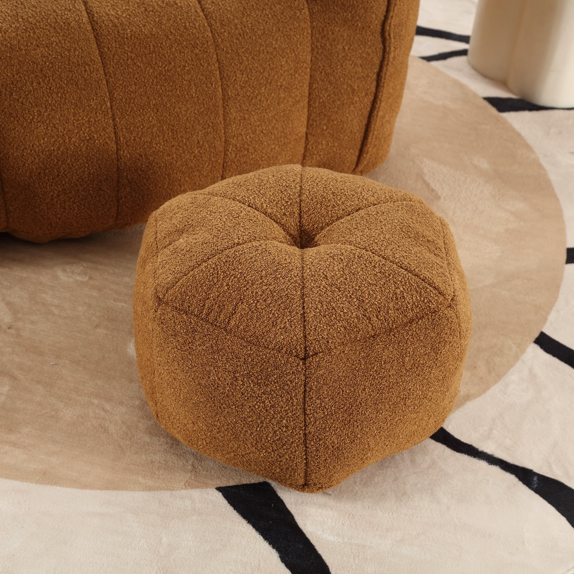 Bean Bag Chair with Footstool, Soft Lightweight Filled Bean Bag Sofa Chair with High Resilient Foam, Chenille Adult Bean Bag Chair with Armrests for Adults to Game, Read, Watch TV, Khaki
