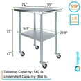 thumbnail image 3 of AmGood 30 in. x  24 in. Stainless Steel Table with Casters | Kitchen Prep Table On Wheels, 3 of 8