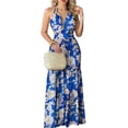 thumbnail image 2 of Bellella Robe Longue Dos Nu Maxi Robes Col en V Robe d'Été Kaftan Imprimé Floral Vacances Bleu TG, 2 of 3
