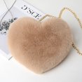 thumbnail image 5 of Soft Cute Chain Plush Heart Shaped Faux Fur Cross-body Bag Women Shoulder Bag Korean Style Diagonal Bag Handbag PINK, 5 of 7